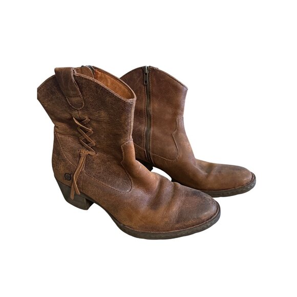 Born Karini Brown Leather Zip Up Western Ankle Boots 8.5 / 40 - Picture 1 of 8